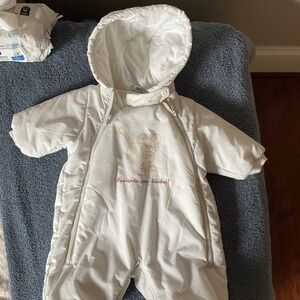 White Baby Snowsuit with Bear Design